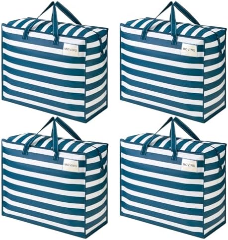 VENO Heavy Duty Moving Bags, 22 Gallon, Classic Navy Stripe, 4 Pack by Veno