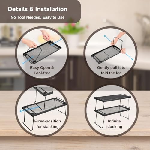 IBERG Stackable Cabinet Shelf Organizer, Set of 2 Metal Shelves (Black) - Image 4