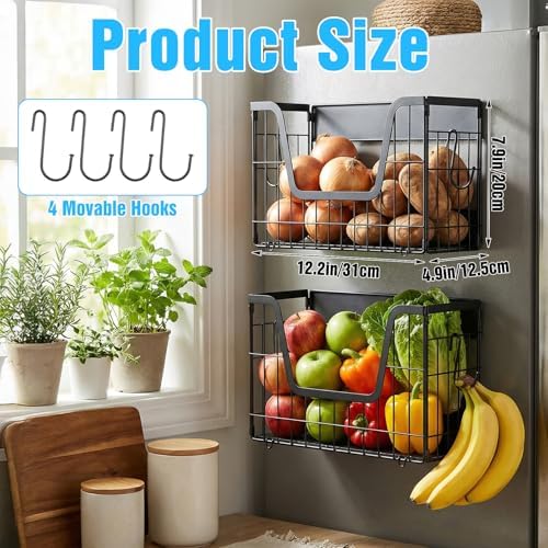 2-Pack Magnetic Shelves for Refrigerator – Heavy Duty Storage Baskets with Hooks, Space-Saving Fridge Organizer for Fruits, Vegetables, Snacks, Laundry & Kitchen Supplies - Image 2
