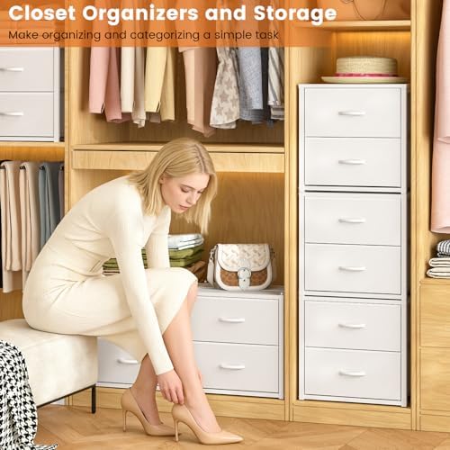DAOUTIME 3-Pack Stackable Storage Drawers (6 Drawers Total), White Closet Organizer for Clothes, Stackable Drawer Dresser for Closet, Stackable Drawers for Bedroom, Living Room, Pantry, Under Bed - Image 4