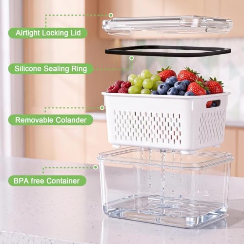 5pcs 4 in 1 Fruit Storage Containers for Fridge with Removable Colanders - Image 3