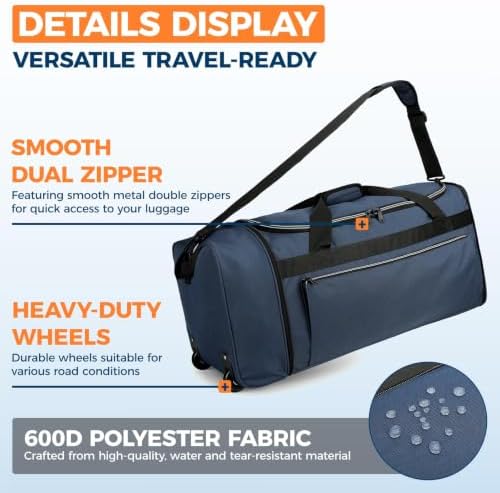 uarition 70L Foldable Rolling Duffle Bag with Wheels - Image 5