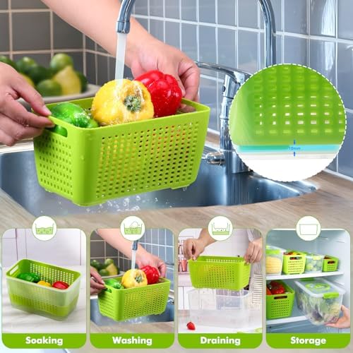 LUXEAR Produce containers for fridge,3 Set Fruit Containers with Removable Colander, BPA-Free Produce Saver Containers with Lids Dishwasher&Microwave Safe Keep Fruits, Vegetables, Berry, Fresh Longer - Image 3