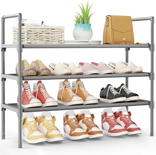 Kitsure Shoe Rack for Closet, Shoe Organizer, 27.6" Wide - 3 Tier, Grey by Kitsure