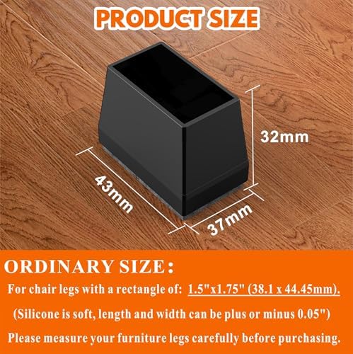 Rectangle Chair Leg Protectors for Hardwood Floors.(Black,1.5 x 1.75) - Image 2
