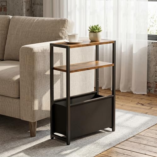Leomonio Narrow Side Table, Slim Night Stand with Magazine Rack by Leomonio