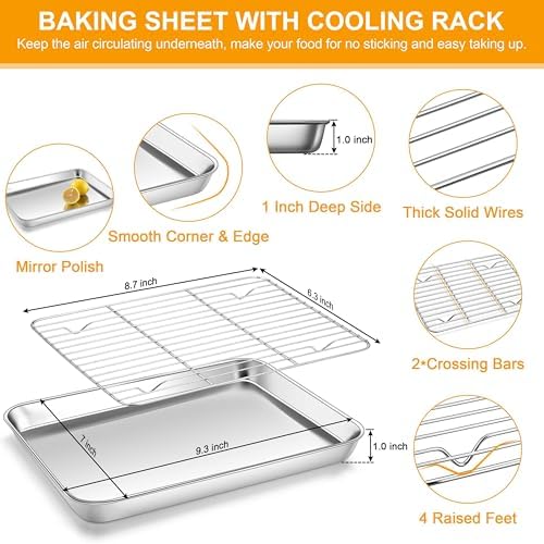 Homikit 9x7 Inches Mini Stainless Steel Baking Sheet with Cooling Rack Set - Image 2