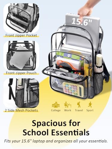 Heavy Duty Clear Backpack With TSA Lock, 18 Inch Large Clear Bookbag - Image 4