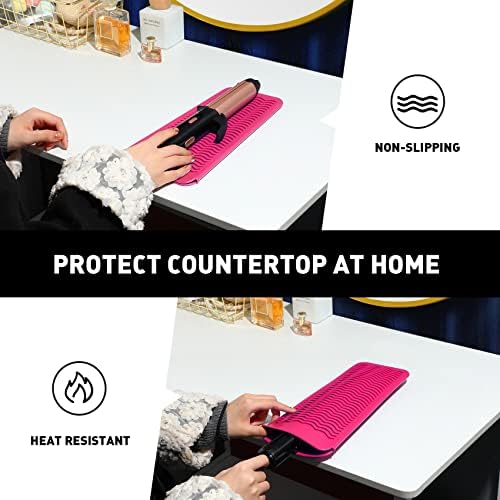 ZAXOP Heat Resistant Silicone Mat Pouch for Curling Irons & Flat Irons, 2-in-1 Travel Case & Cooling Pad for Hot Tools, Anti-Slip Countertop Protector, Pack Instantly Without Waiting to Cool(Hotpink) - Image 6
