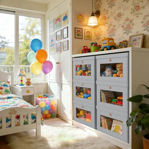 DIMJ Storage Bins with Lids - 6 Pack Fabric Closet Organizer with Window & Handles, Collapsible Decorative Storage Boxes for Shelves Under Bed, Books Clothes Blankets Sweaters Organization - Image 3