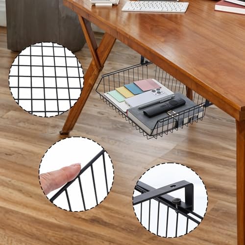 Under Desk Drawer, Slide Out Design,No Drill Metal Under Desk Cable Management, Storage Shelf Tray Basket Under Table Drawer Organizer for Office, Home, Workspace, Cabinet - Image 3