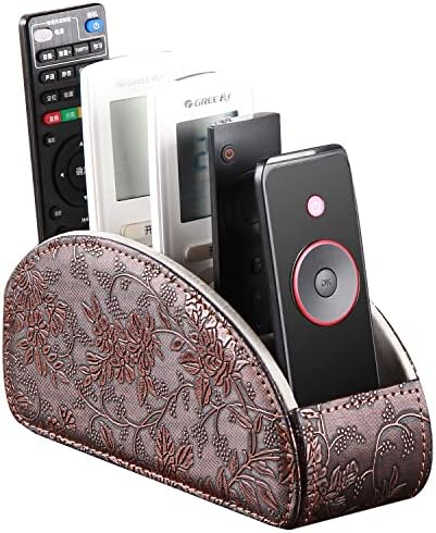 Leather Remote Control Holder,Universal TV Remote Organizer with 5 Compartments,Desktop or Bedside Table Organizer for DVD,Blu-Ray,Gaming and Streaming Remotes,Glasses and Accessories(Antique) by Arniche