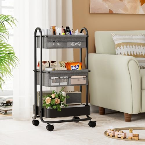 Modanais Baby Diaper Caddy Organizer Cart - 3 Tier Rolling Cart, Black - Image 4