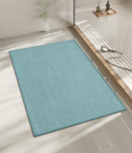 chakme Bathroom Rugs Mat 24x17, Ultra Thin Non Slip Bath Mat Small Quick Dry Absorbent Bath Mat for Bathroom Floor, (Light Blue, 24"x17") by CHAKME
