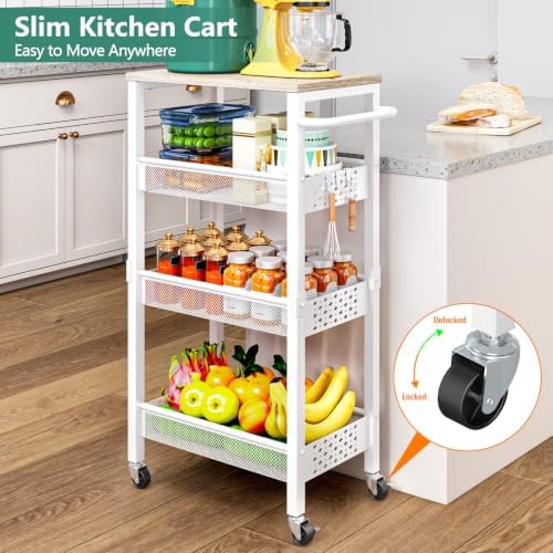 Vivihomety 4-Tier Laundry Utility Rolling Storage Cart with Wheels, Metal - Image 3
