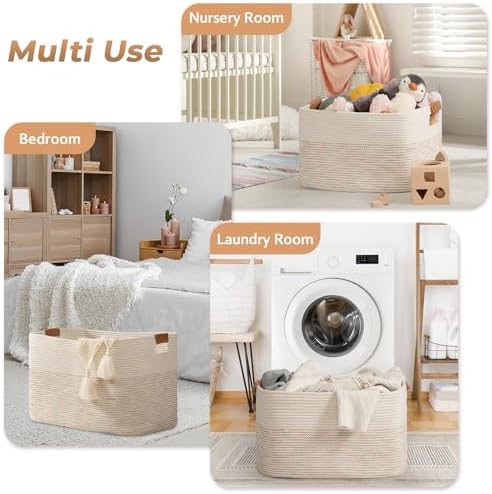 danpinera 108L Large Basket for Living Room, Boho Decorative Basket Organizing with Handles, Cotton Rope Storage for Toys, Pillows, Clothes, 25’’*16’’*16’’ Rainbow - Image 6