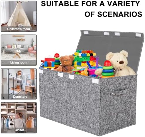 Large Toy Box Chest Storage with Lid - Collapsible Kids Toys Boxes Organizer Bins Baskets Container with Handles for Boys, Girls, Nursery, Playroom, Clothes, Blanket, Bedroom (Gray) - Image 5