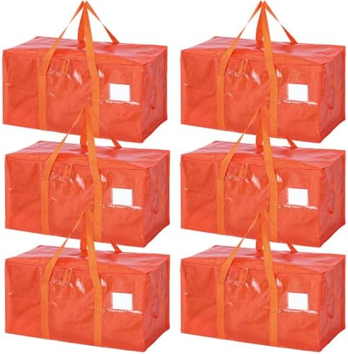 6Pcs Heavy Duty Extra Large Moving Bags Orange Storage Totes Fold Flat by SOLUSTRE