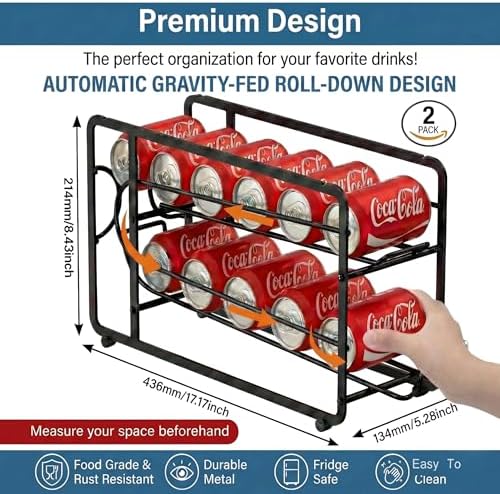 CANYAVE Soda Can Organizer Storage Rack, 2 Pack Stackable Beverage Soda Can Dispenser Organizer Holder for Refrigerator, Cabinet, Pantry (Black) - Image 3