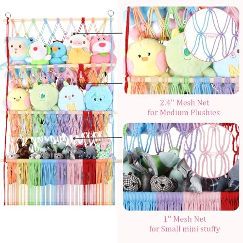 3 Tier Stuffed Animal Storage Net, 24x39 Inch Plushies Storage,Rainbow - Image 3