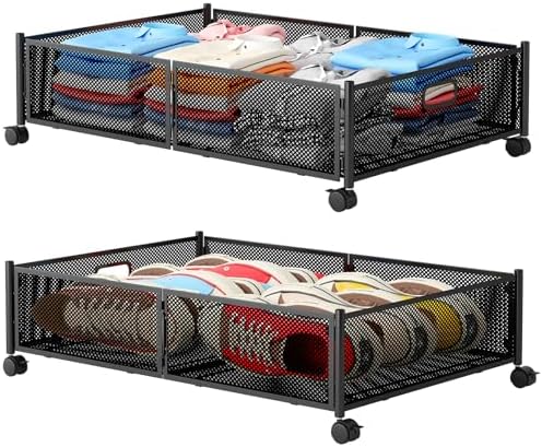 Gawerk Under Bed Storage with Wheels, Foldable Metal Mesh Underbed Storage Container Bins, Tool-free Assembly Clothes Drawer Organizer,2Pack by Gawerk