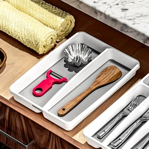 madesmart Small Utensil Tray, Multi Purpose Storage Organizer, Deep Storage for Ladles, Whisks & Serving Tools, Non Slip Lining, for Drawers & Home Organization, White, Mini Classic (Pack of 6) - Image 3