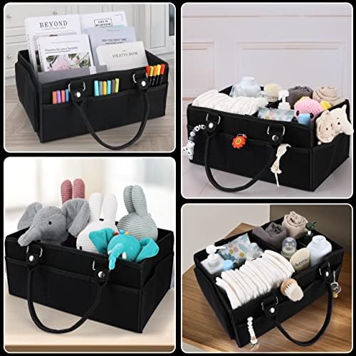XUANGUO Large Baby Diaper Caddy Organizer, Felt Basket with Handles, Black - Image 5