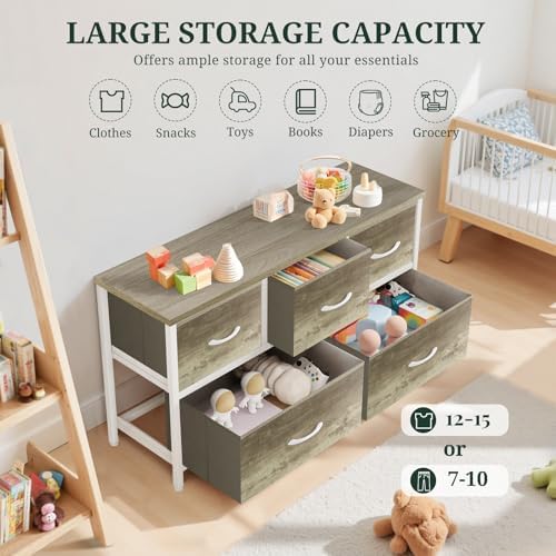 5-Drawer Dresser for Bedroom, Anti-Tip Wide Storage Organizer Fabric - Image 5