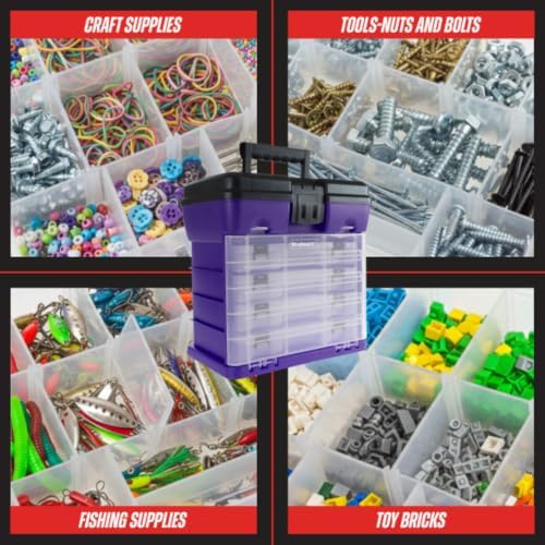 Storage and Tool Box-Durable Organizer Utility Box-4 Drawers with 19 Compartments Each for Hardware, Fish Tackle, Beads, and More by Stalwart (Purple) - Image 4