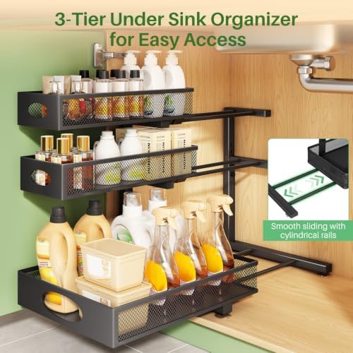 Kitstorack Under Sink Organizer 3-Tier Slide Out Drawer 1-Pack Black - Image 4