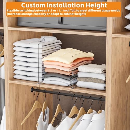 Yieach 10 Pack Towel,Sweater,Purse Organizer and Acrylic Shelf Dividers for Closet Organization - Adjustable Height - Vertical Shelf Separators for T Shirt,Clear Closet Shelf Divider for Wood Shelves - Image 2