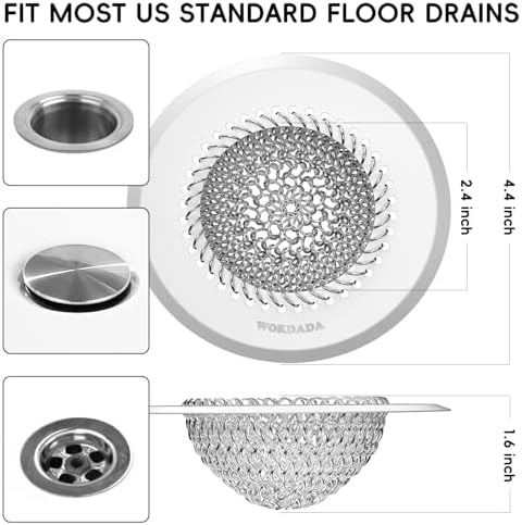 Hair Trap for Shower Drain, 4.4" Anti-Clog Tub Drain Cover, Silvery White - Image 4