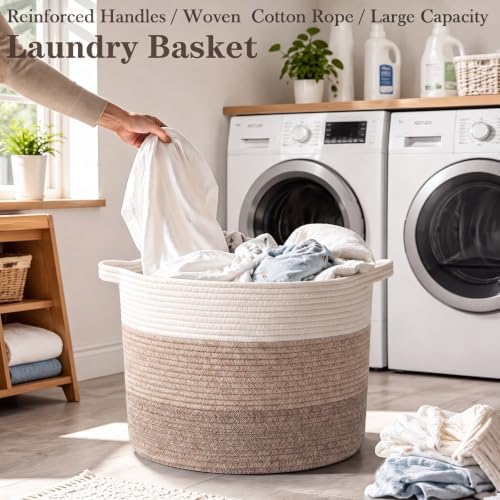 90L Extra Large Blanket Basket,Woven Rope Laundry Basket-Mix Brown - Image 5