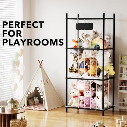 SpaceAid Stuffed Animal Storage Organizer, Wood Animals Zoo Toy Plushies Storage Holder, Large Capacity Plush Toy Cage for Playroom Organization, 22.8" Wide, Black - Image 5