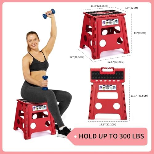 Delxo Folding Step Stool 13 Inch,300 Lbs Step Stool for Adults Red - Image 2