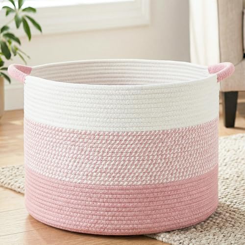 Artfeel 70L Large Cotton Rope Basket, Decorative Woven Blanket Storage for Living Room, Boho Toy Storage & Toy Box for Kids, Versatile Laundry Basket & Nursery Hamper for Blankets(Pink) by Artfeel