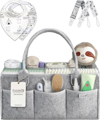 PUTSKA Baby Diaper Caddy Organizer, Felt Nursery Basket, Gray, Large Set by Putska