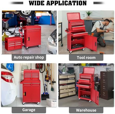 Winado 4-Drawer Rolling Tool Chest, 2-in-1 Large Storage Toolbox, Red - Image 7