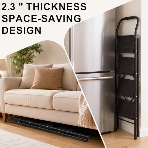 4 Step Ladder Folding 330lbs Anti Slip，Foldable Ergonomic with Wide Pedal for Home, Kitchen, Offic Matte Black - Image 5