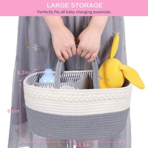 ABenkle Baby Diaper Caddy Organizer, Cotton Rope Nursery Storage Basket - Image 3