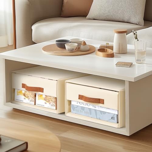 DIMJ Closet Organizers and Storage - Fabric Bins with Drawers for Closet Foldable Clothes Organizers with Clear Window, Stackable Storage Drawers for Bedroom, Living Room, 4-Pack, Beige - Image 2