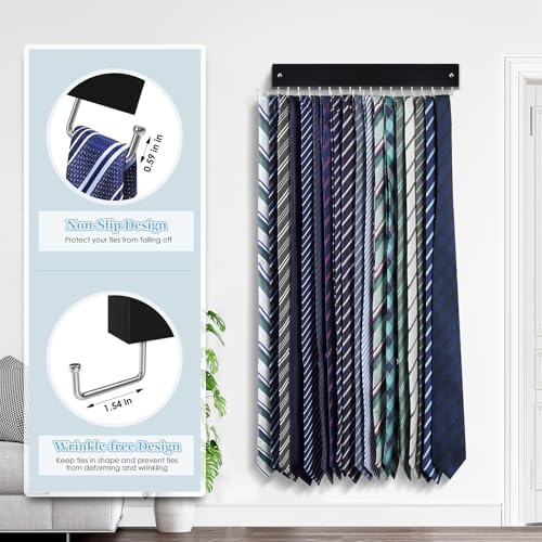 Tie Rack Belt Hanger Wall Mounted Tie Organizer Black 1 Pack - Image 4
