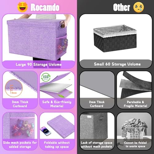 Large Toy Storage Box with Lid, Dividers, Collapsible Kids Toy Chest Purple - Image 5