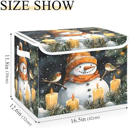 Watercolor Snowman Storage Bins with Lids and Carrying Handle,Foldable Storage Boxes Organizer Containers Baskets Cube with Cover for Home Bedroom Closet Office Nursery - Image 3