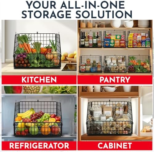 3x Stackable Hanging and Counter Baskets, Hanging Fruit Baskets for Kitchen - Image 6