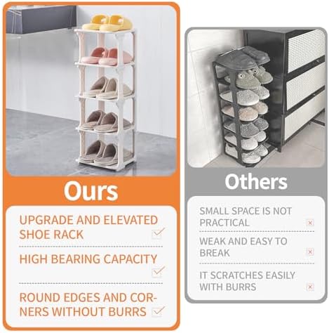 5 Tiers Vertical Shoe Rack, Narrow Free Standing Shoe Storage Organizer for Entryway and Small Closet, Stackable Shoe Holder Shelf Stability DIY, Beige - Image 5