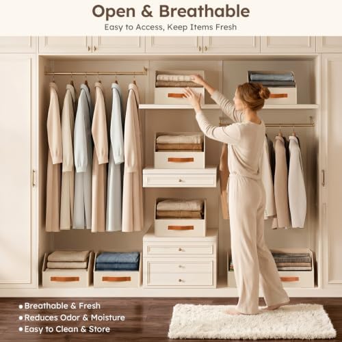 Homsorout Fabric Storage Bins for Organizing - 10 Pack Large Trapezoid Collapsible Storage Bins with Front Handle, Closet Organizers and Storage for Bedroom, Home Shelves, Small Spaces, Beige - Image 3