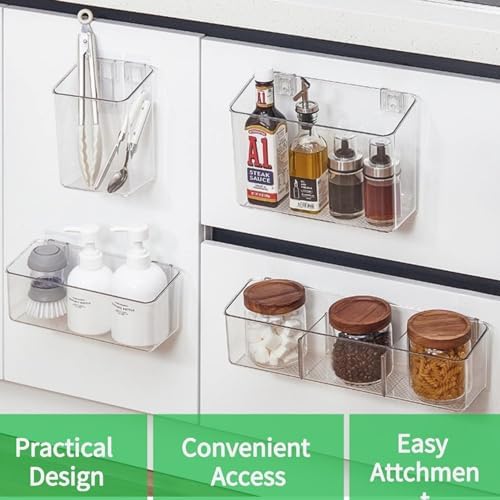 vacane 2-Pack Adhesive Cabinet Door Organizer, Transparent Plastic Storage Bins for Kitchen Bathroom Office, No Drill Hanging Basket, Space Saving Removable Holder-S - Image 5