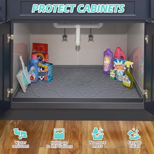 SIKADEER Waterproof Under Sink Mat Silicone 28"x19", Kitchen Cabinet Liner - Image 5
