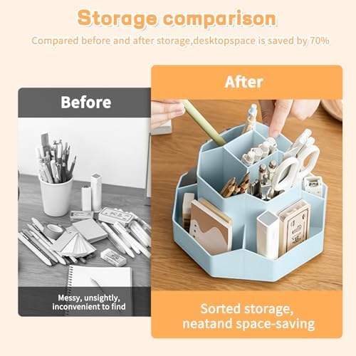 Cayxenful Pencil Pen Holder for Desk,9 Slots 360 Degree Rotating Desk Organizers,Desktop Storage Stationery Supplies Organizer, Cute Pencil Cup Pot For Office, School, Home(Blue) - Image 3